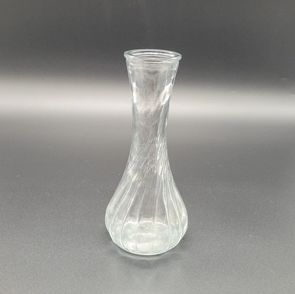 Vintage Hoosier Clear Glass Bud Vase Swirl Ribbed Pattern​​​